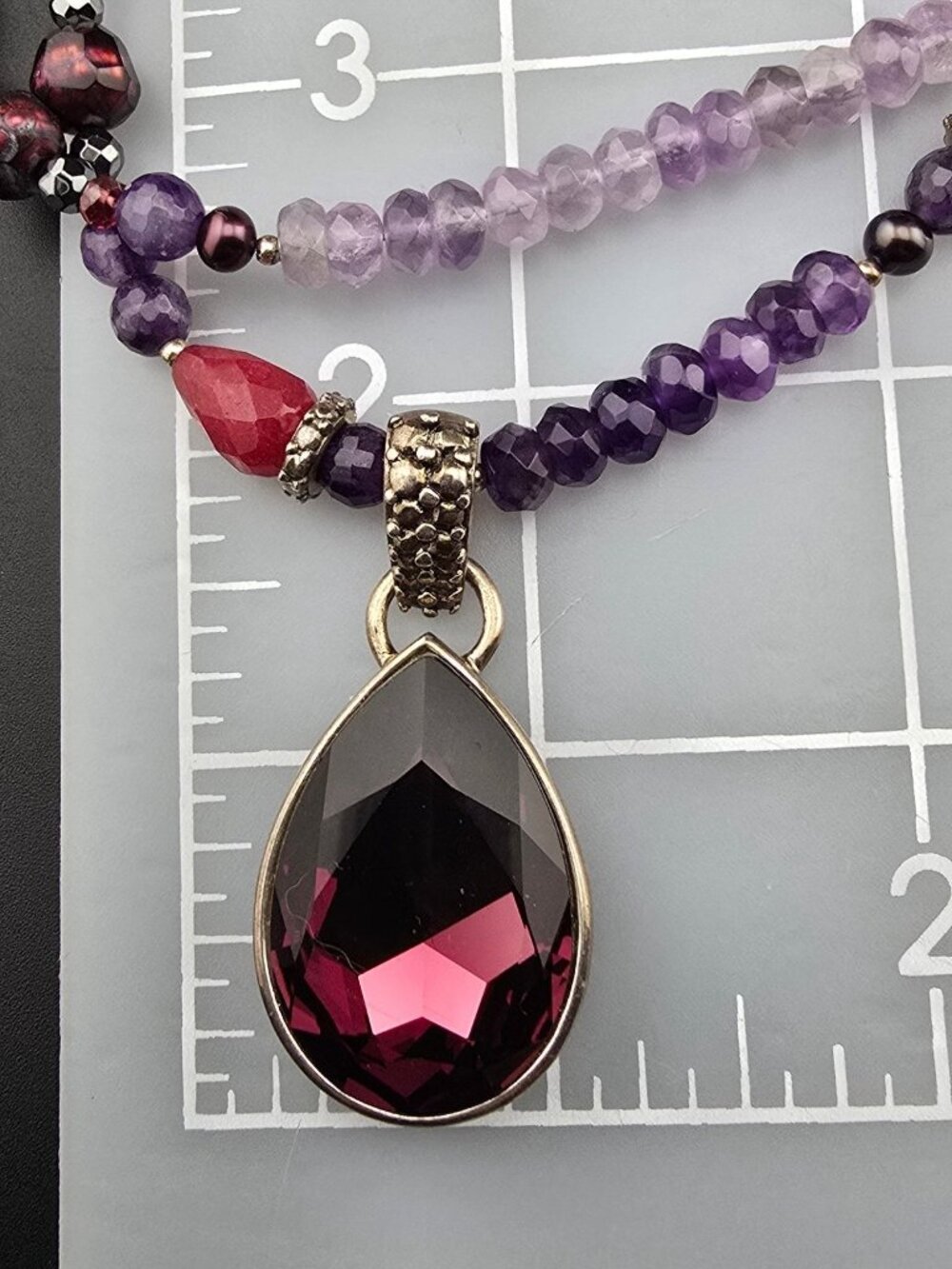 Barse 925 Sterling Silver Purple & Red Faceted Double Strand Necklace 62 grams - Picture 12 of 13